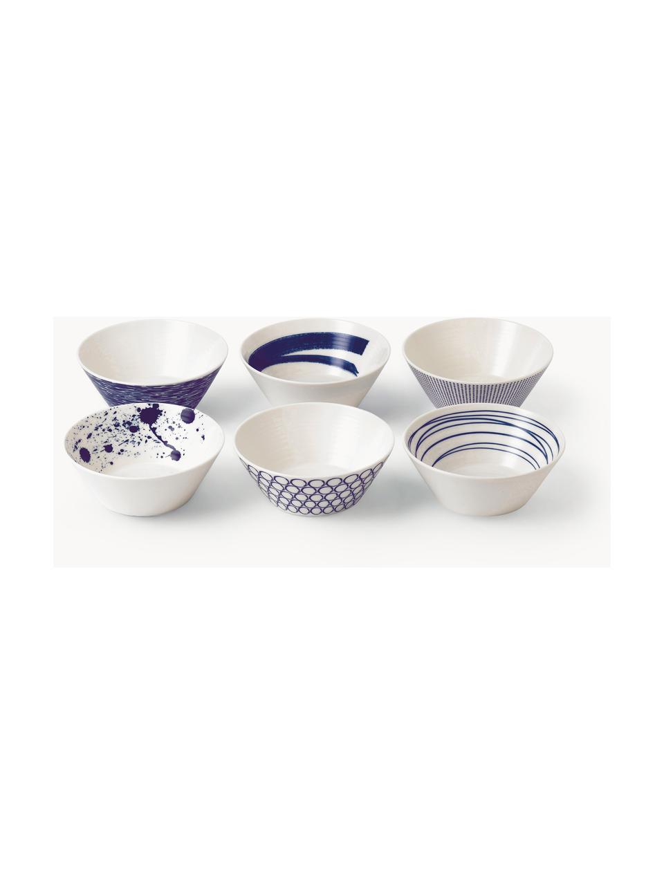 Súprava misiek z porcelánu Pacific Blue, 6 dielov, Porcelán, Biela, tmavomodrá, Ø 15 x V 8 cm