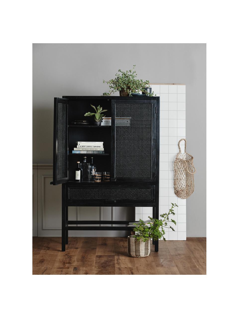 Credenza alta nera con intreccio viennese Merge, Nero, Larg. 100 x Alt. 160 cm