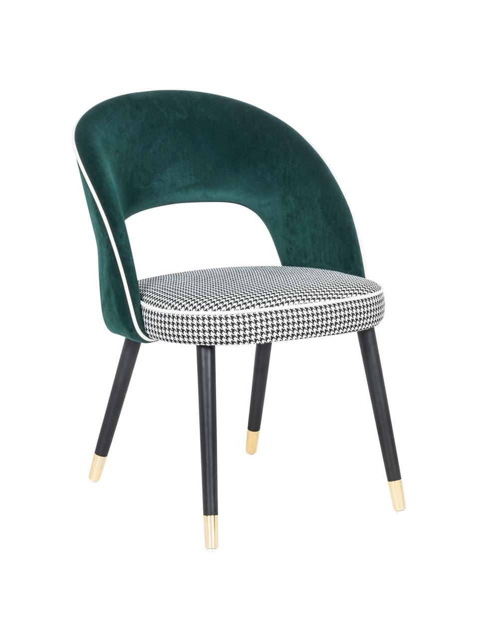 Sedia imbottita in velluto London, Gambe: legno di betulla, Rivestimento: 100% velluto di poliester, Verde, nero, bianco, Larg. 58 x Prof. 60 cm