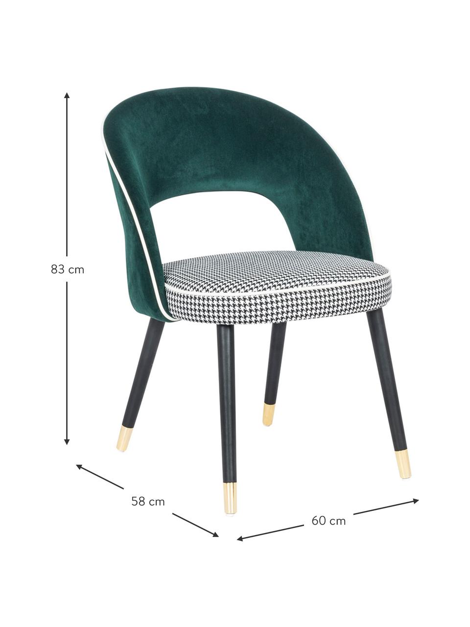 Sedia imbottita in velluto London, Gambe: legno di betulla, Rivestimento: 100% velluto di poliester, Verde, nero, bianco, Larg. 58 x Prof. 60 cm