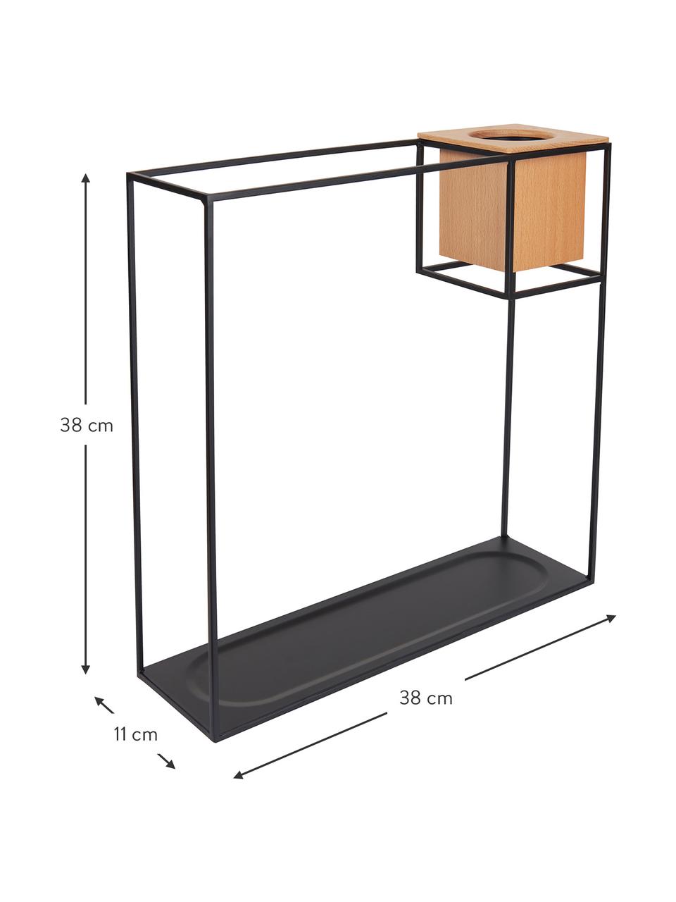 Mensola a muro Cubist, Mensola: metallo rivestito, Contenitore: legno di frassino con ins, Nero, marrone chiaro, Larg. 38 x Alt. 38 cm