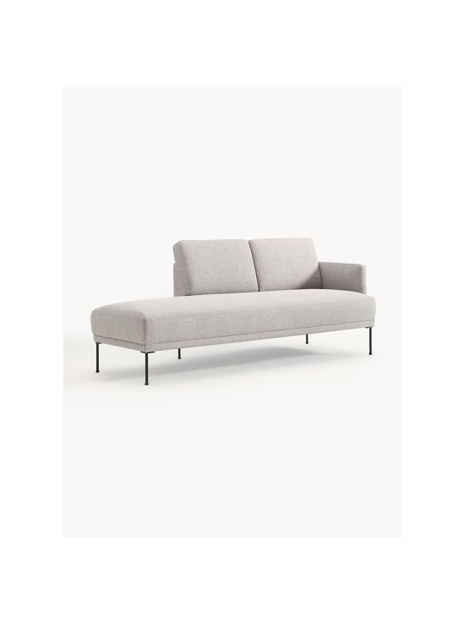 Chaise longue Fluente, Bekleding: 80% polyester, 20% ramie , Frame: massief grenenhout, FSC-g, Poten: gepoedercoat metaal, Geweven stof lichtgrijs, B 202 x D 85 cm, rugleuning links