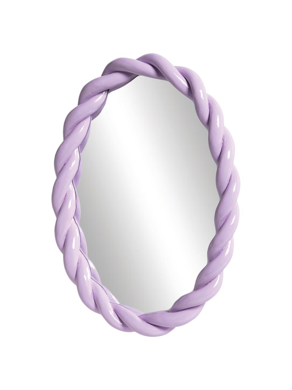 Oválné nástěnné zrcadlo s rámem Braid, Pastelově fialová, Š 26 cm, V 35 cm