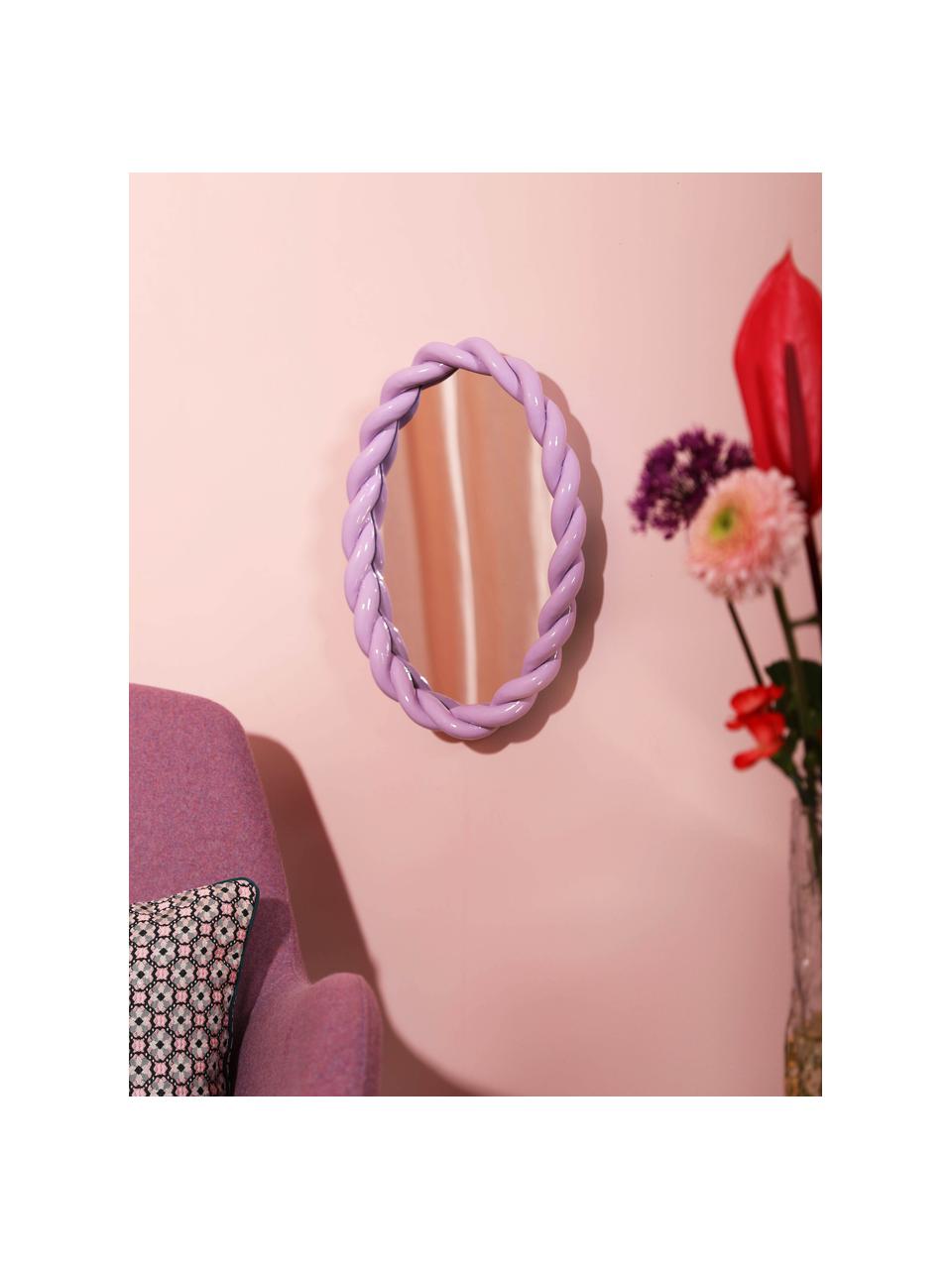 Ovaler Wandspiegel Braid mit lilanem Rahmen, Rahmen: Polyresin, Spiegelfläche: Spiegelglas, Pastellila, B 26 cm x H 35 cm