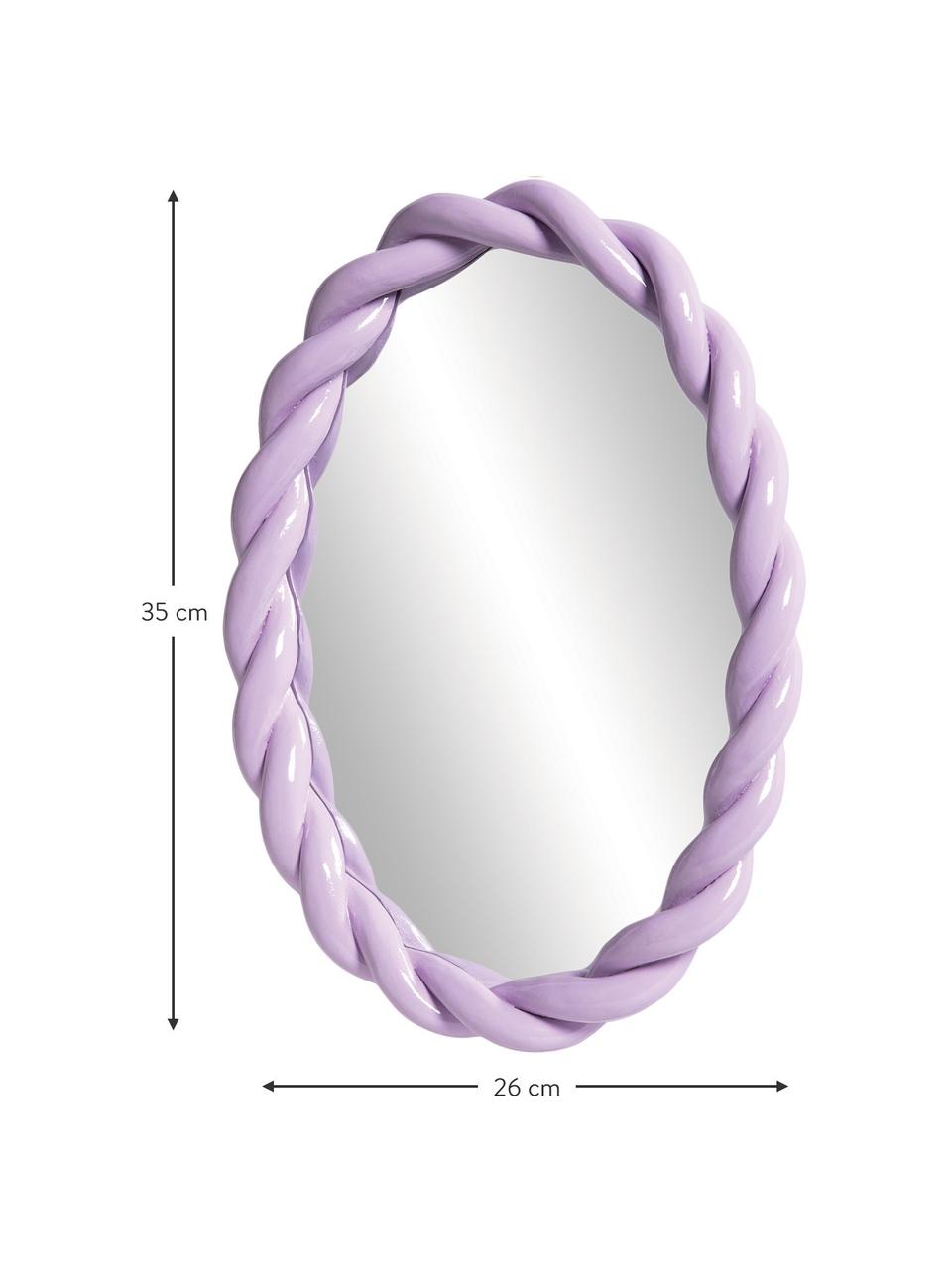 Specchio ovale da parete con cornice viola Braid, Cornice: poliresina, Superficie dello specchio: lastra di vetro, Viola pastello, Larg. 26 x Alt. 35 cm