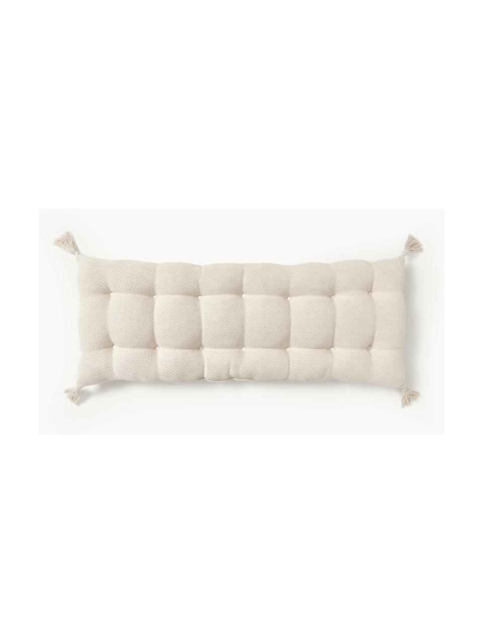Cuscino per panca con nappe Rheya, Bianco latte, Larg. 48 x Lung. 120 cm