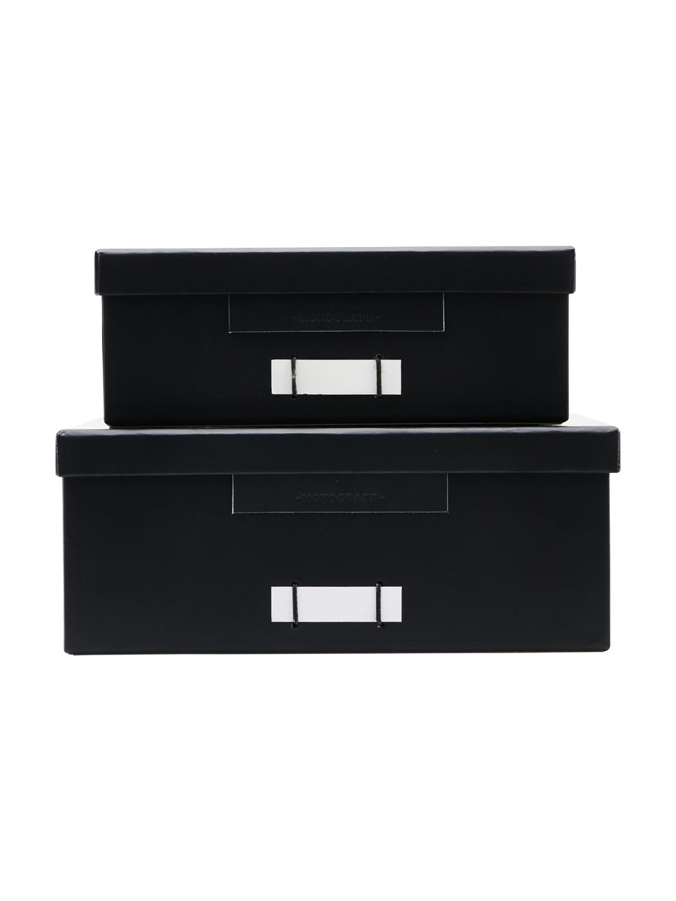 Aufbewahrungsboxen-Set File in Schwarz, 2-tlg., Papier, Schwarz, Set mit verschiedenen Größen
