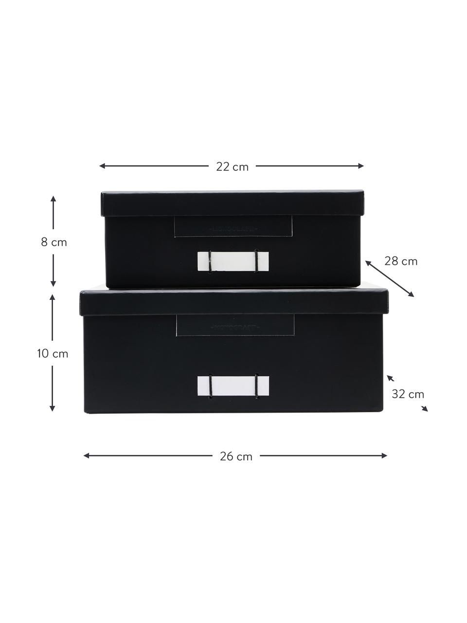 Opbergdozenset File in zwart, 2-delig, Papier, Zwart, Set met verschillende formaten