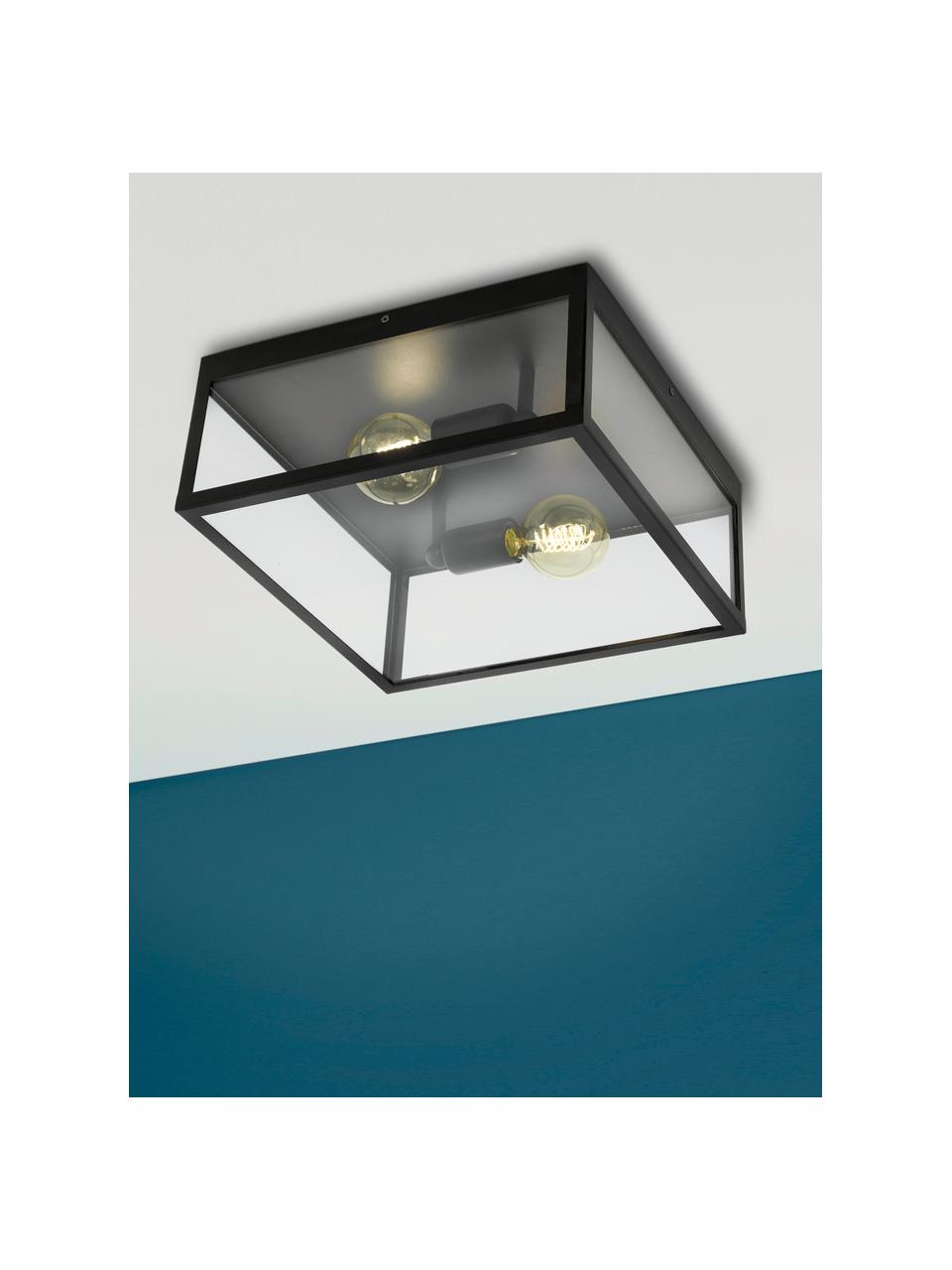 Plafondlamp Aberdeen in industrieel design, Lampenkap: glas, Zwart, transparant, B 36 x H 16 cm