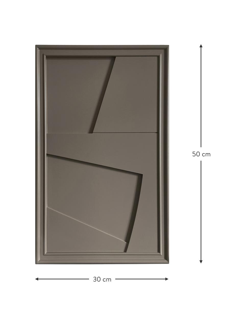 Handgemaakt wandobject Edge, Frame: hout, satijn, Taupe, B 30 x H 50 cm