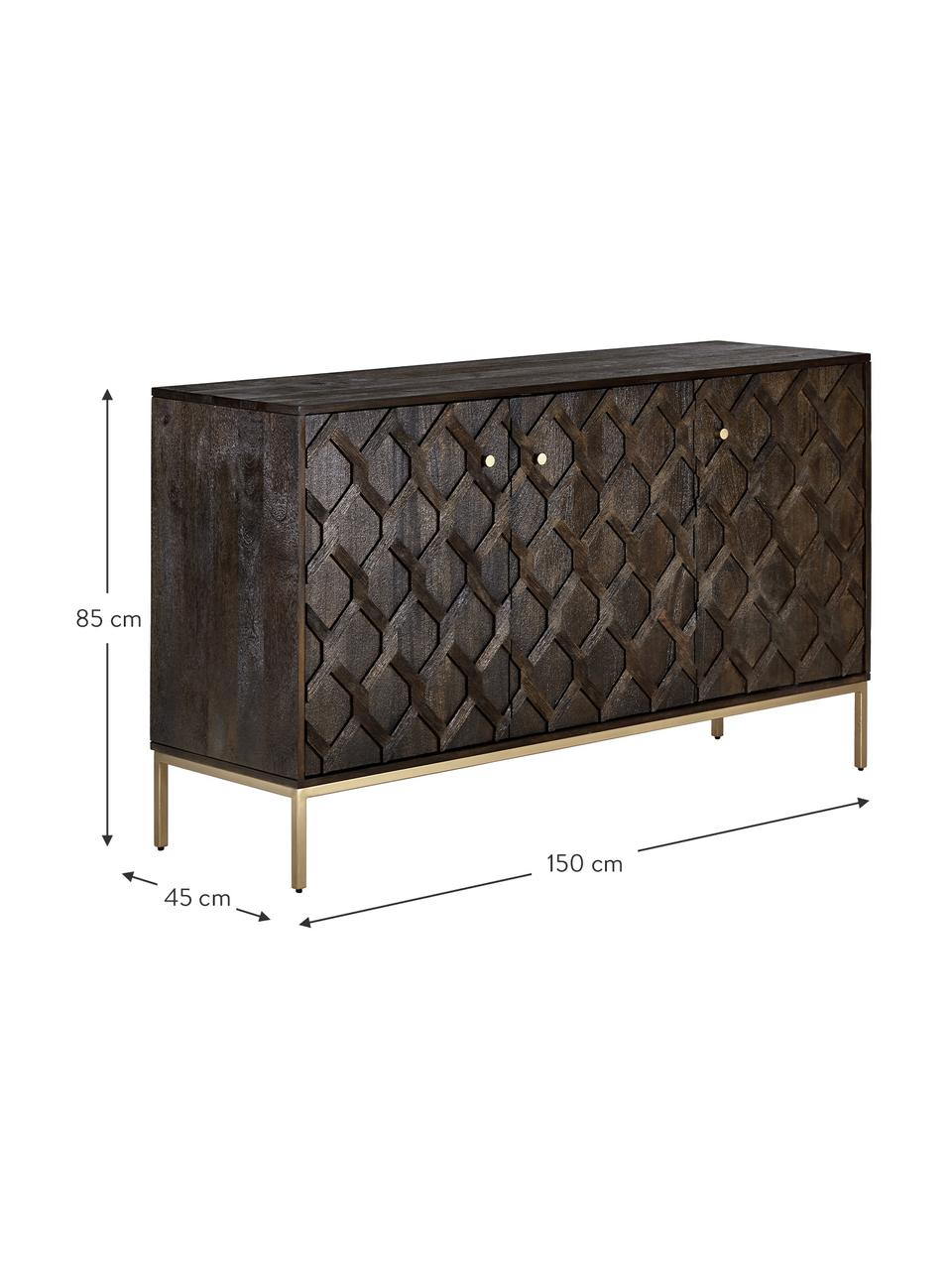 Credenza in legno di mango massiccio con ante Clive, Struttura: metallo verniciato a polv, Legno di mango, dorato, Larg. 150 x Alt. 85 cm