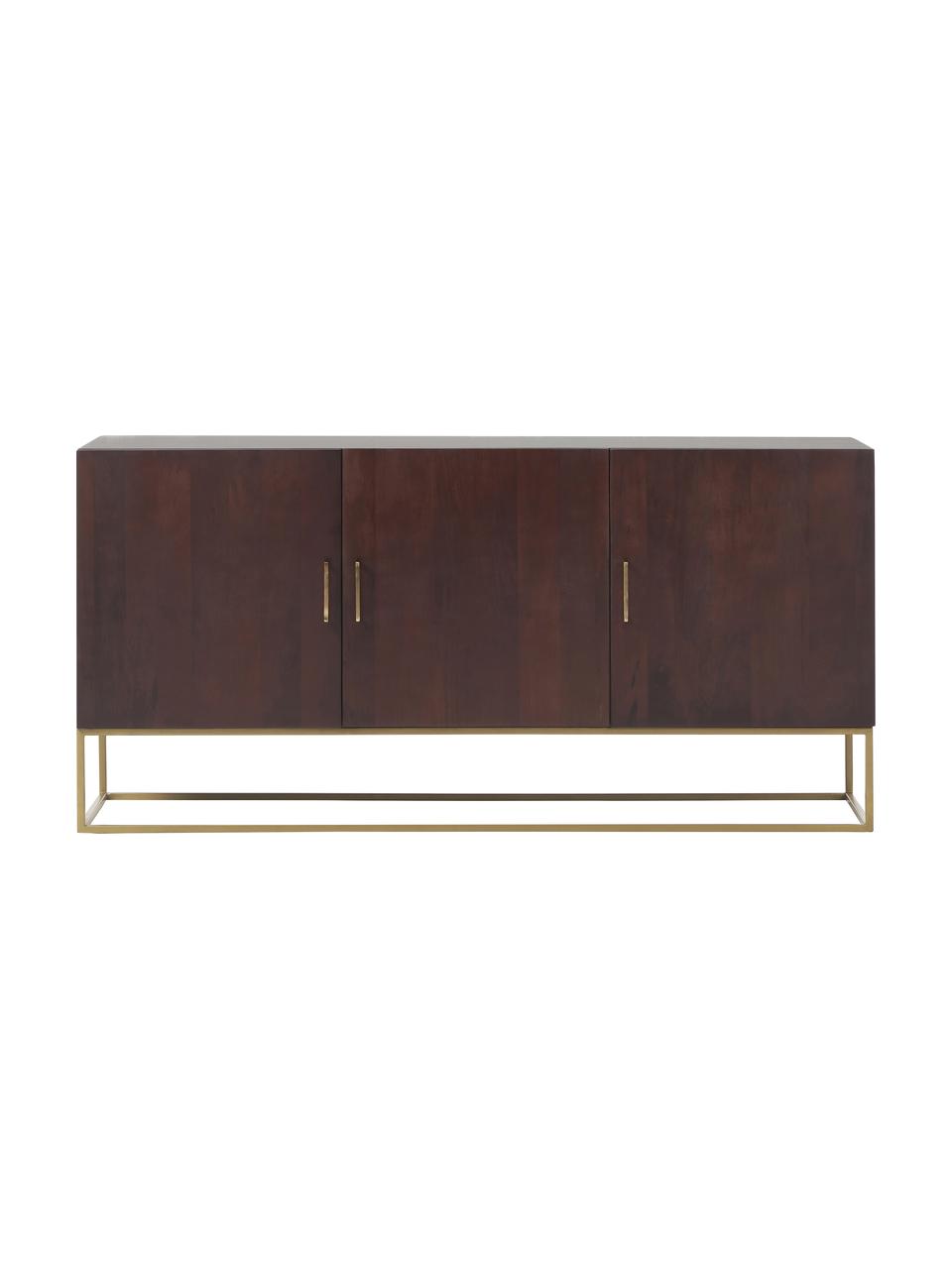 Credenza con ante in legno di mango massiccio Lyle, Struttura e maniglie: metallo verniciato a polv, Legno di mango, dorato, Larg. 150 x Alt. 72 cm