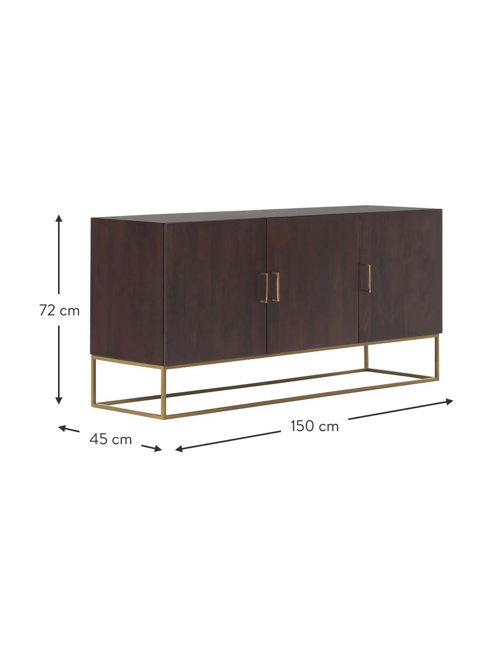 Komoda z litego drewna mangowego Lyle, Korpus: lite drewno mangowe, laki, Drewno mangowe, odcienie złotego, S 150 x W 72 cm