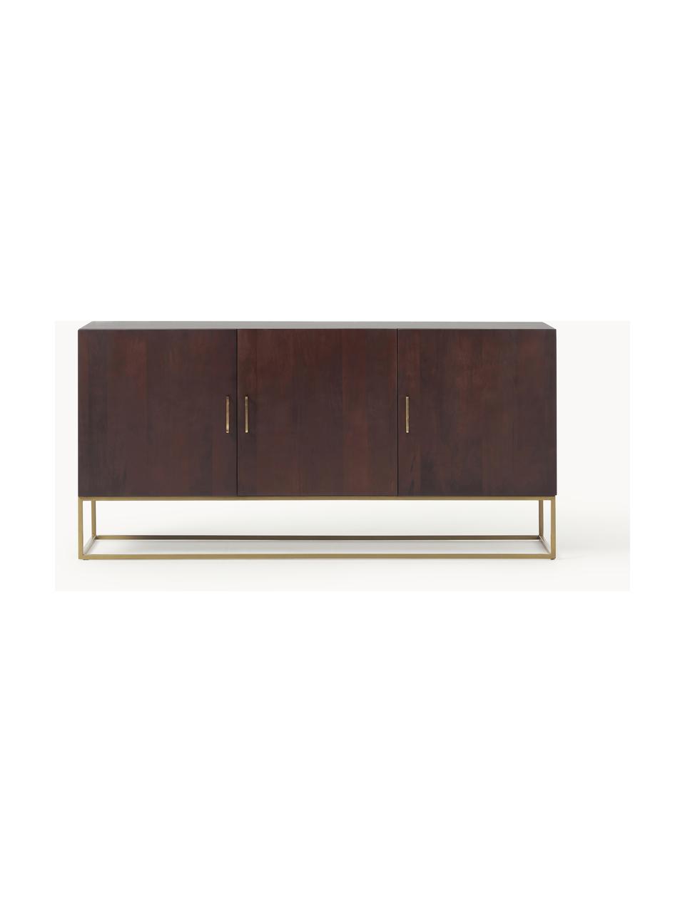 Credenza in legno di mango Lyle, Struttura e maniglie: metallo verniciato a polv, Legno di mango scuro, dorato, Larg. 150 x Alt. 72 cm