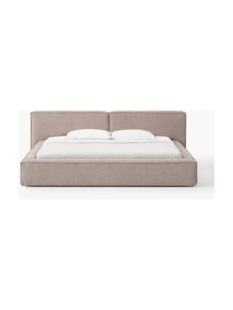 Gestoffeerd bed Lennon met opbergfunctie, Bekleding: 100% polyester Met 115.00, Frame: massief grenenhout, multi, Poten: hout, kunststof Dit produ, Geweven stof taupe, B 248 x L 243 cm (ligvlak 180 x 200 cm)