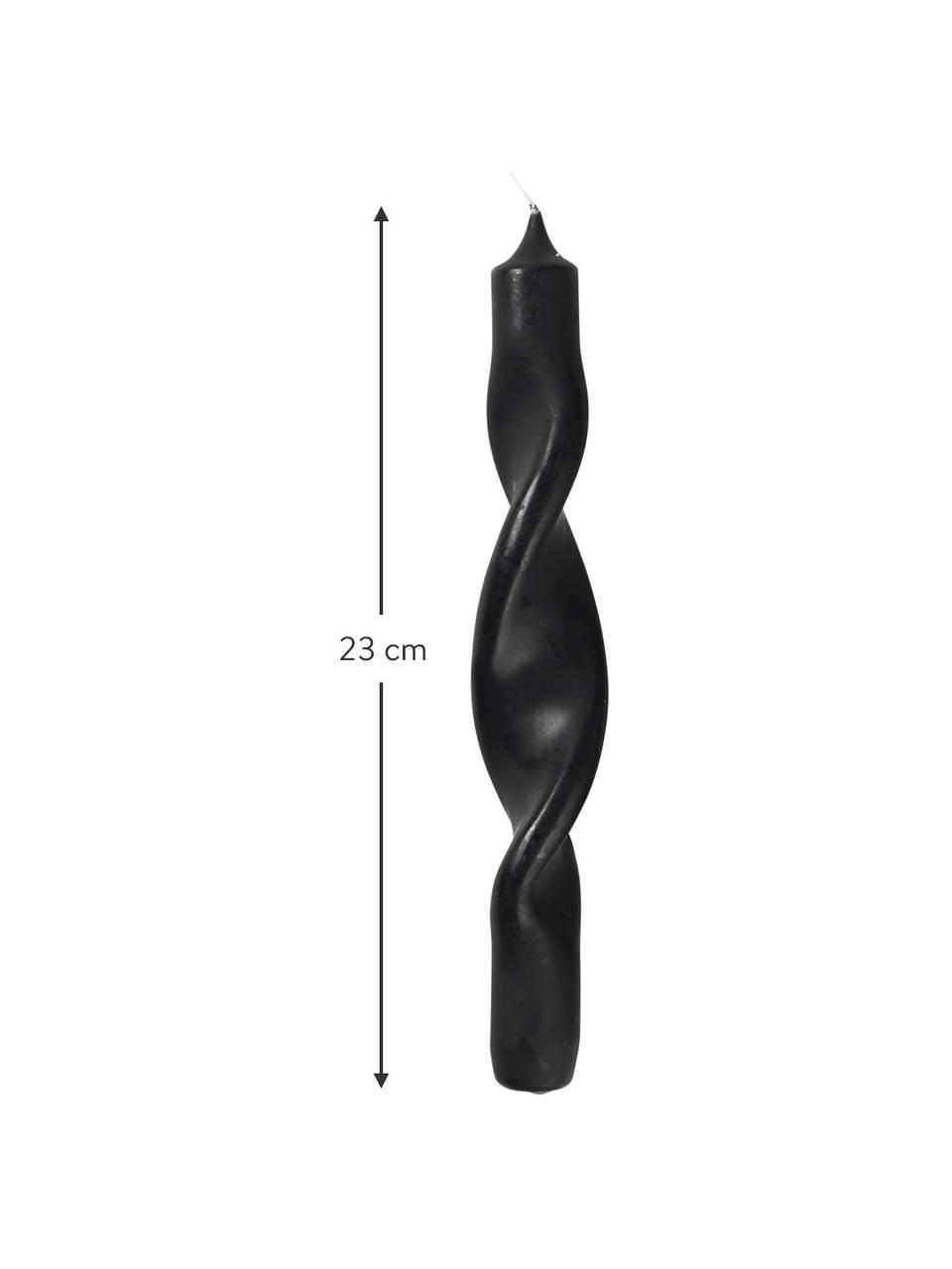 Gedraaide kaarsen Twist, 2 stuks, Paraffine, Zwart, Ø 2 x H 23 cm