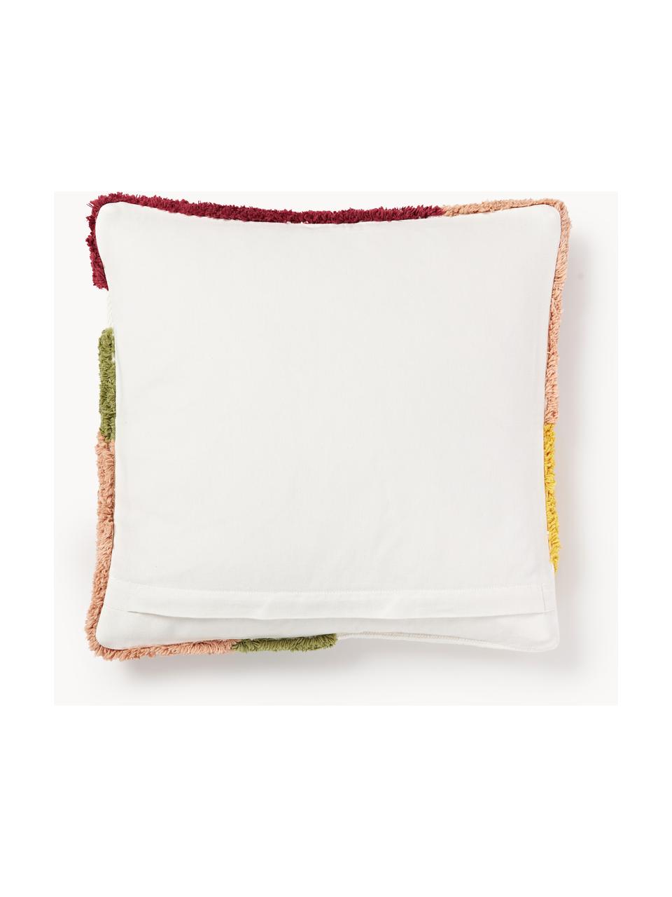 Housse de coussin 45x45 décorative Malu, 100 % coton, Vert, jaune soleil, tons rouges, blanc crème, larg. 45 x long. 45 cm