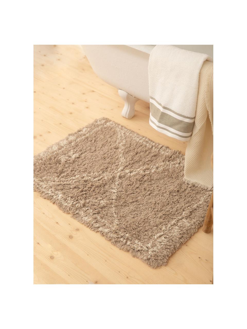 Flauschiger Badvorleger Beni aus Baumwolle, 100% Baumwolle, Beige, Weiß, B 50 x L 70 cm