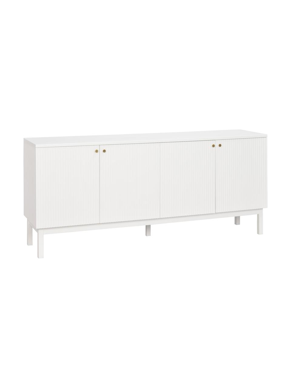 Credenza bianca con frontale scanalato Lewiston, Esterno: pannello di fibra a media, Interno: pannello di fibra a media, Gambe: legno di gomma solido, la, Bianco, Larg. 161 x Alt. 70 cm