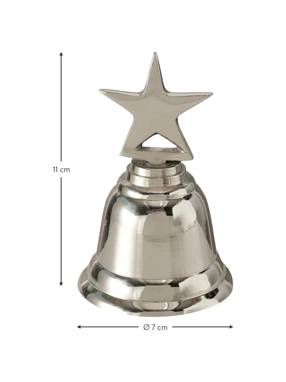 Figuras decorativas campanas de metal Liselle, 2 uds., Aluminio recubierto, Plateado, Ø 7 x Al 11 cm