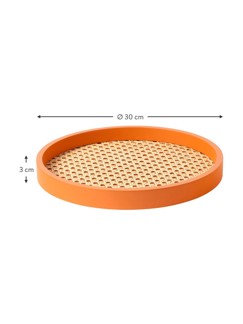 Rond decoratief dienblad Carina met Weens vlechtwerk, Plank: rotan, Rand: MDF, Oranje, Ø 30 x H 3 cm