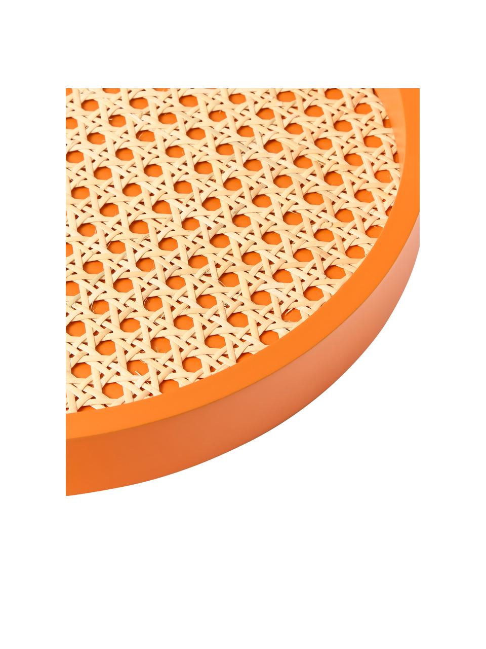 Rond decoratief dienblad Carina met Weens vlechtwerk, Plank: rotan, Rand: MDF, Oranje, Ø 30 x H 3 cm
