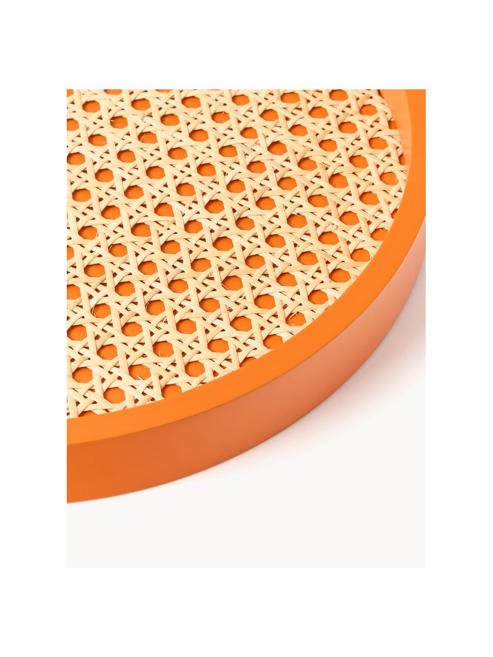 Bandeja redonda con tejido vienés Carina, Estante: ratán, Borde: tablero de fibras de dens, Naranja, Ø 30 x Al 3 cm