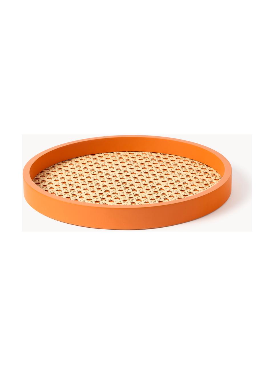 Plateau décoratif rond en cannage Carina, Orange, Ø 30 x haut. 3 cm