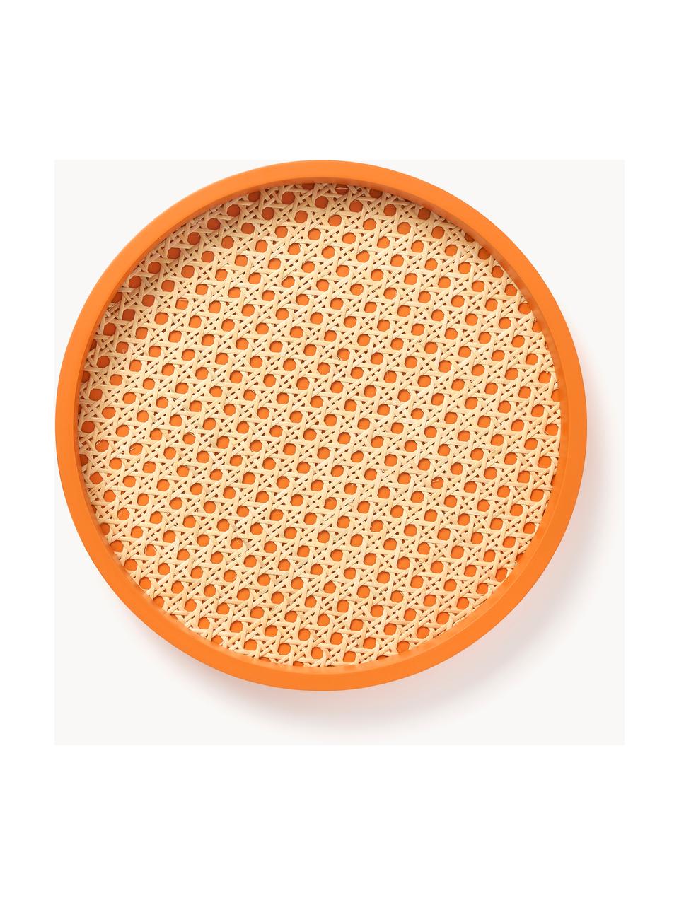 Rond decoratief dienblad Carina met Weens vlechtwerk, Plank: rotan, Rand: MDF, Oranje, Ø 30 x H 3 cm