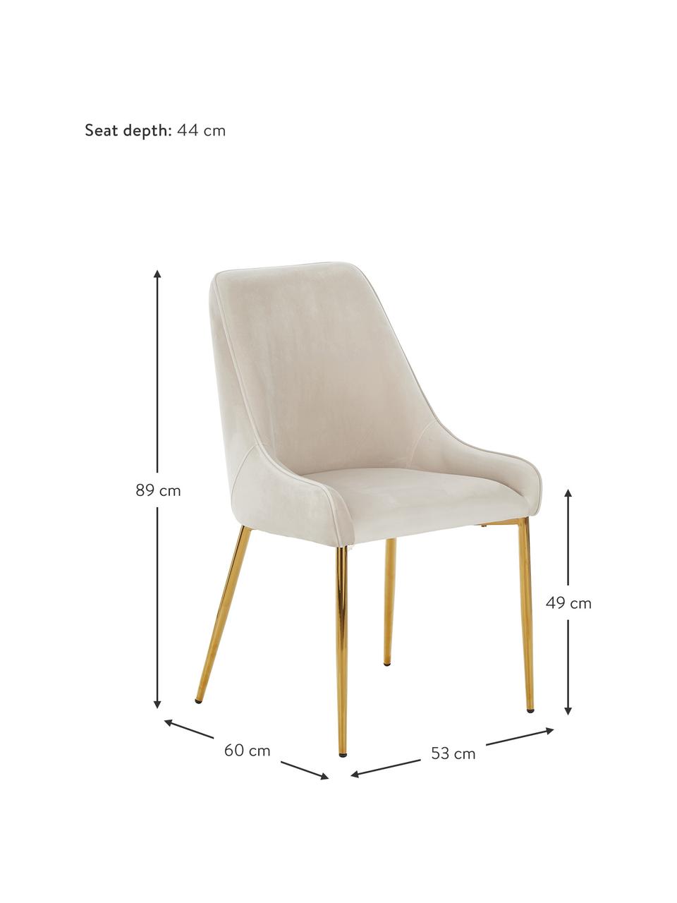 Sedia imbottita in velluto Ava, Rivestimento: velluto (100% poliestere), Gambe: metallo zincato, Velluto beige, Larg. 53 x Prof. 60 cm