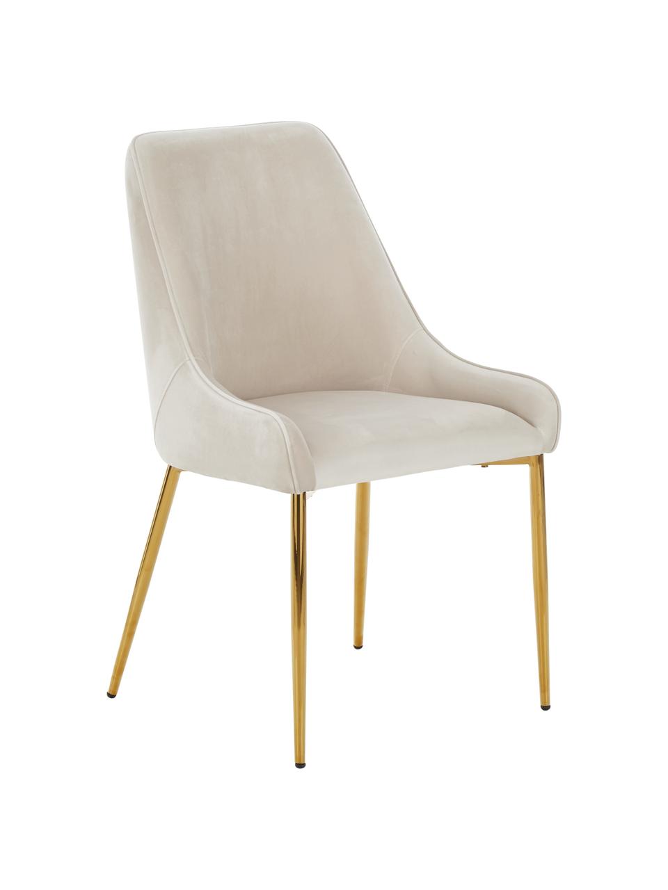 Sedia imbottita in velluto Ava, Rivestimento: velluto (100% poliestere), Gambe: metallo zincato, Velluto beige, Larg. 53 x Prof. 60 cm