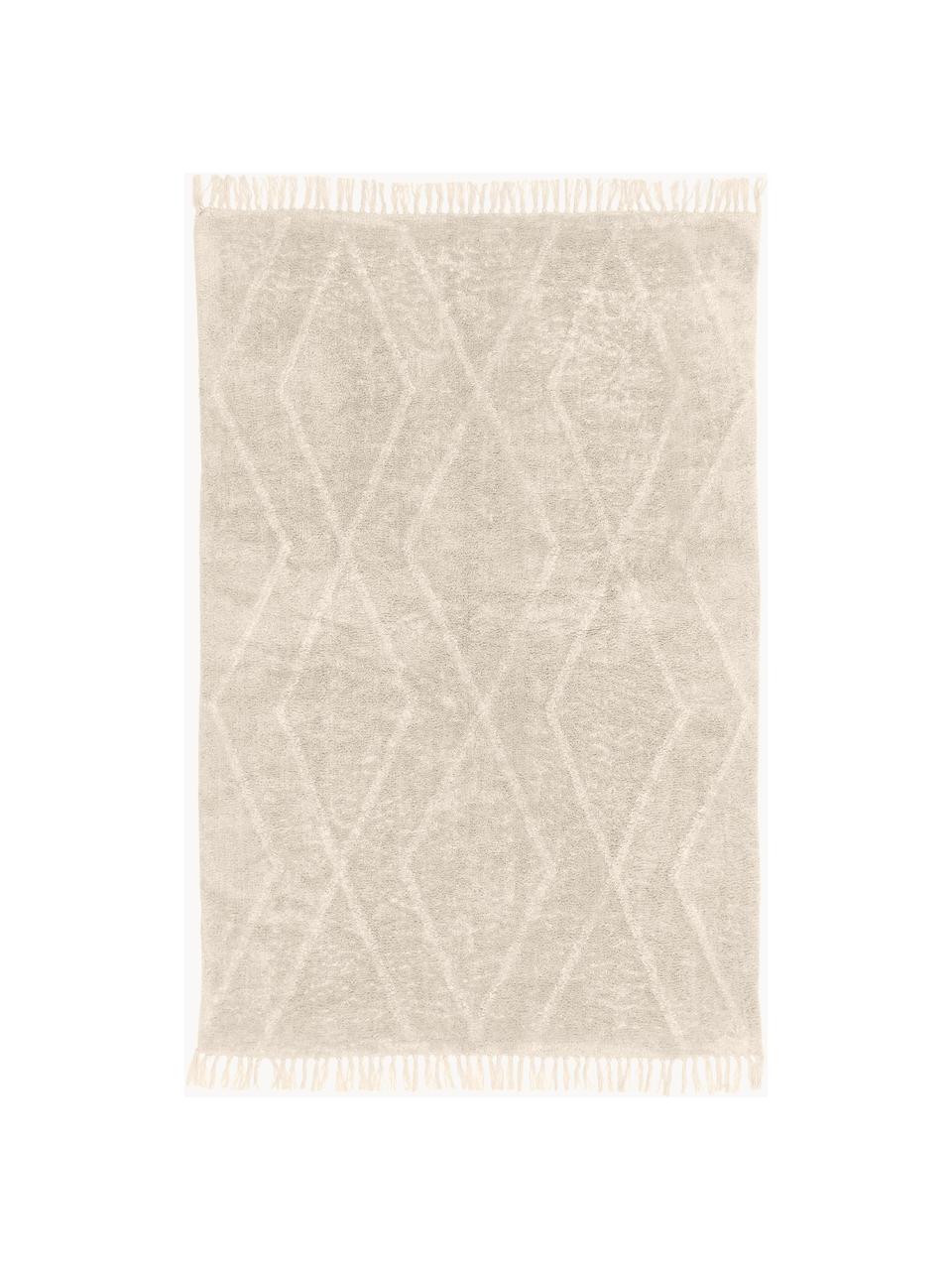 Alfombra artesanal de algodón con flecos Bina, Beige, An 160 x L 230 cm (Tamaño M)