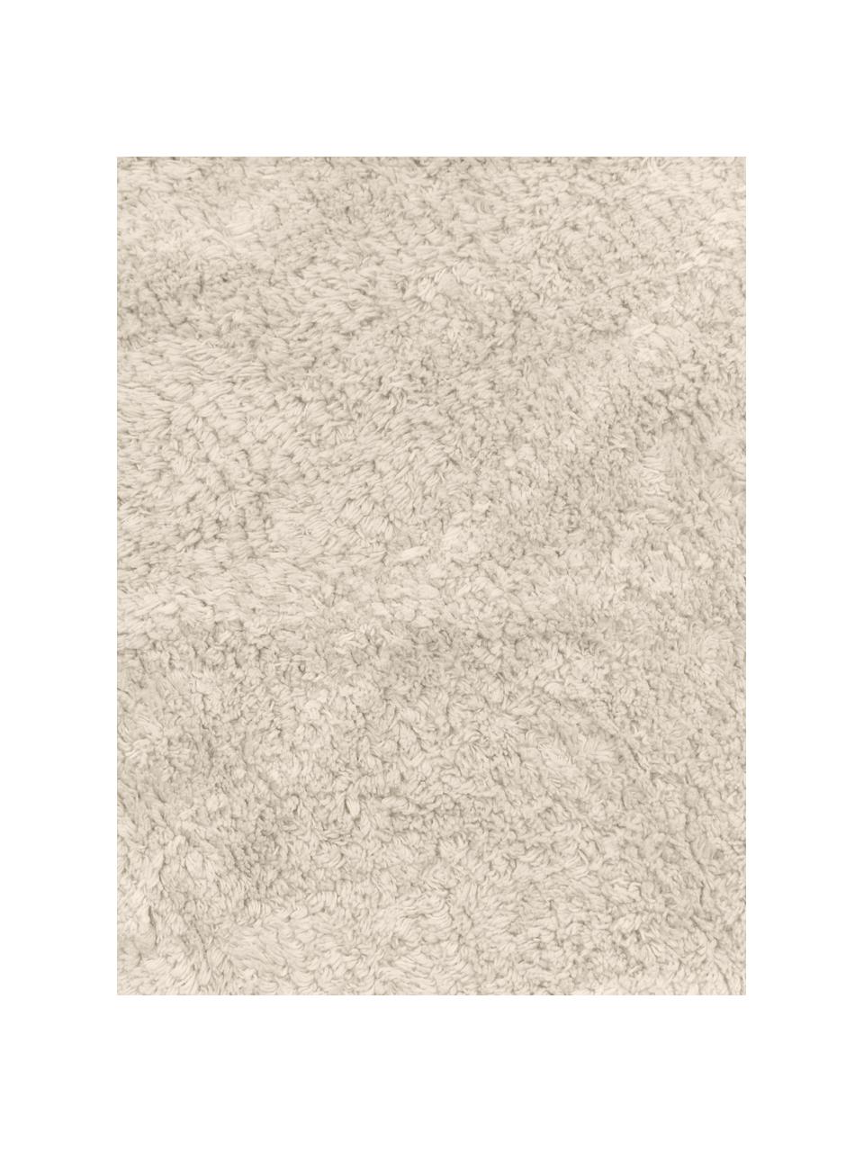 Handgetuft katoenen vloerkleed Bina met ruitjesmotief en franjes, Beige, B 80 x L 150 cm (maat XS)