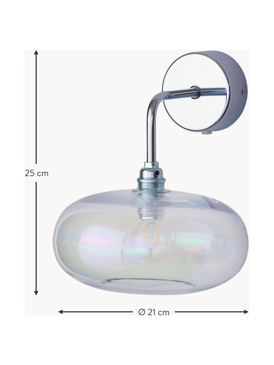 Wandleuchte Horizon aus mundgeblasenem Glas, Lampenschirm: Glas, mundgeblasen, Irisierend, Silberfarben, B 21 x T 24 cm