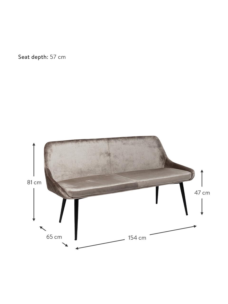 Banco de terciopelo East Side, Tapizado: terciopelo de poliéster 5, Patas: metal con pintura en polv, Estructura: chapado en madera laminad, Beige, An 154 x F 65 cm