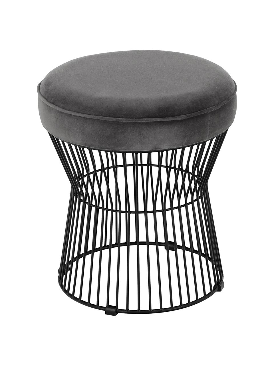 Tabouret en velours Felicity, Revêtement : gris foncé
 pied : noir, mat