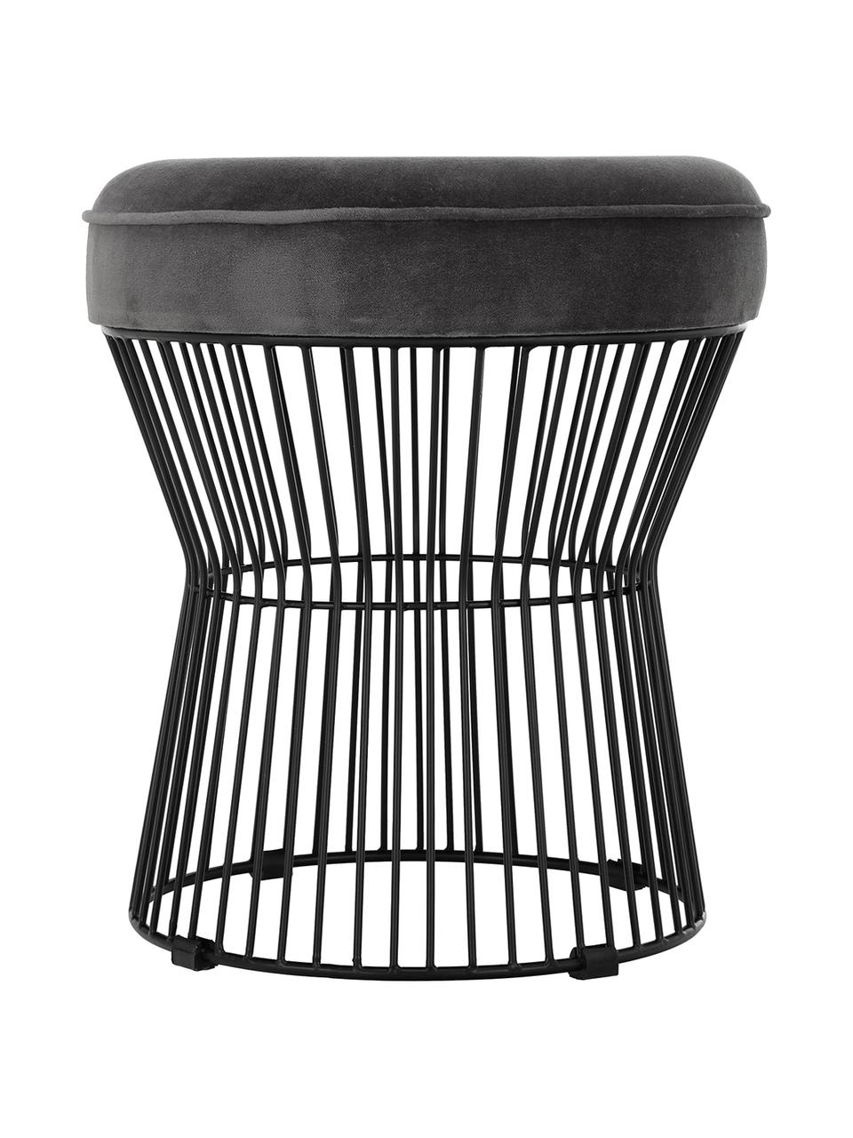 Tabouret en velours Felicity, Revêtement : gris foncé
 pied : noir, mat