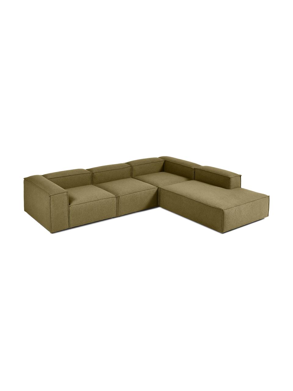 Narożna sofa modułowa XL Lennon, Tapicerka: 100% poliester Dzięki tka, Stelaż: lite drewno, sklejka, Nogi: tworzywo sztuczne, Zielona tkanina, S 329 x W 68 cm, prawostronna