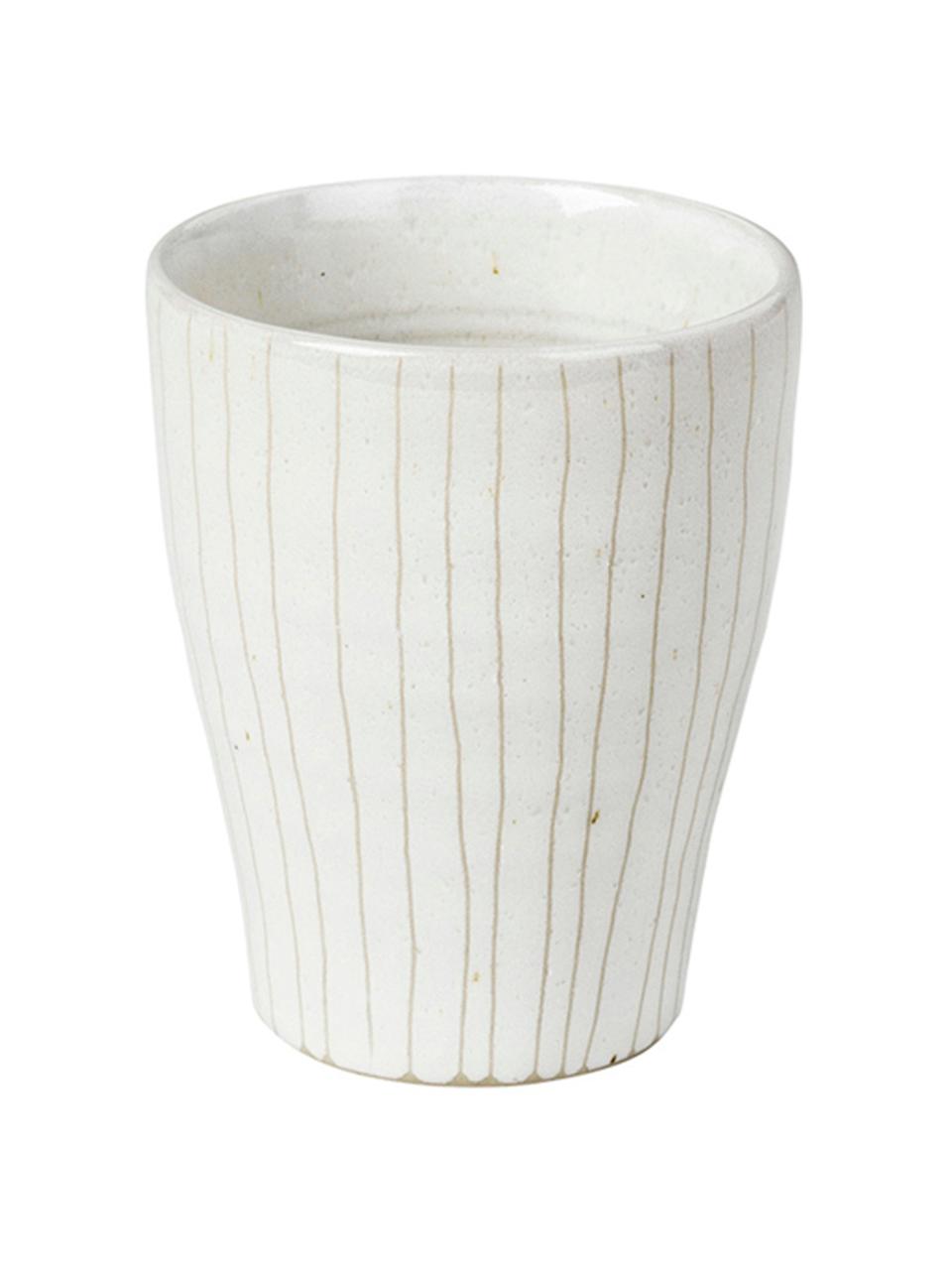 Handgemaakte espressobekers Copenhagen, 6 stuks, Keramiek, Ivoorkleurig met fijne lichtbeige strepen, Ø 7 x H 8 cm