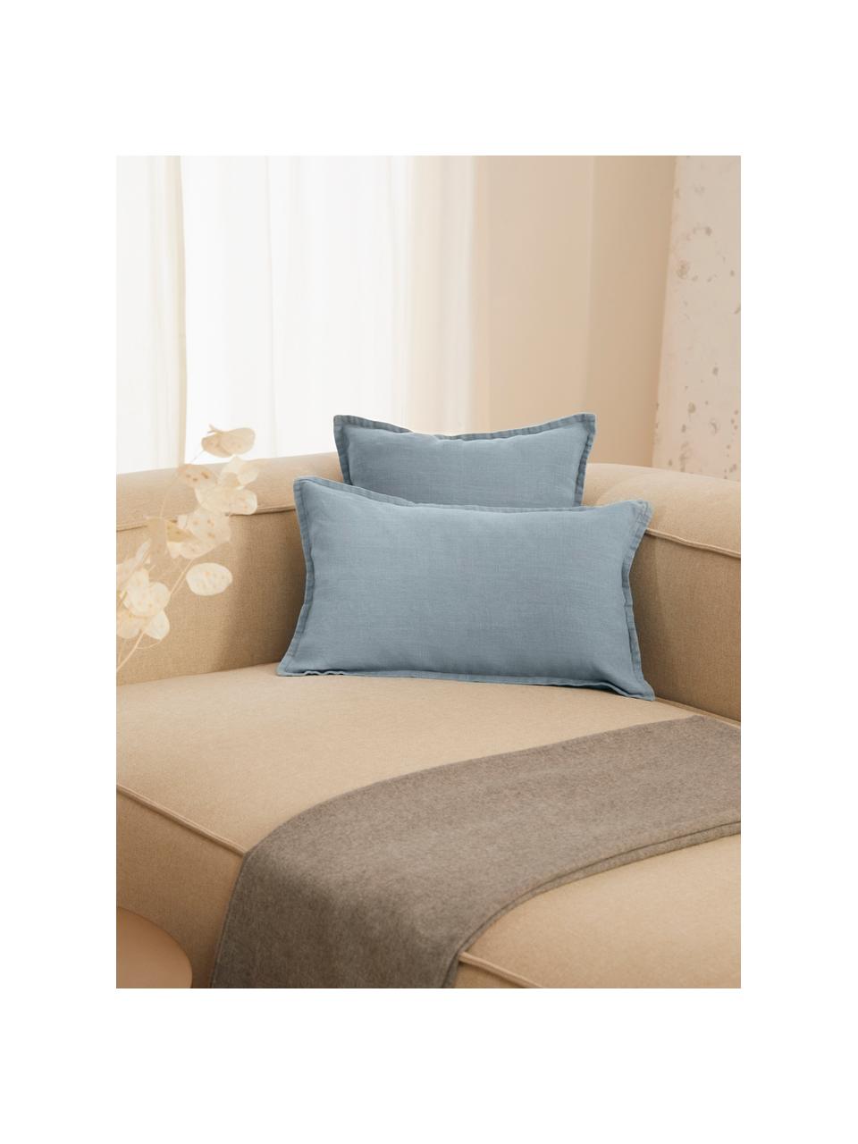 Housse de coussin lin bleu ciel Lanya, 100 % pur lin, Bleu ciel, larg. 30 x long. 50 cm