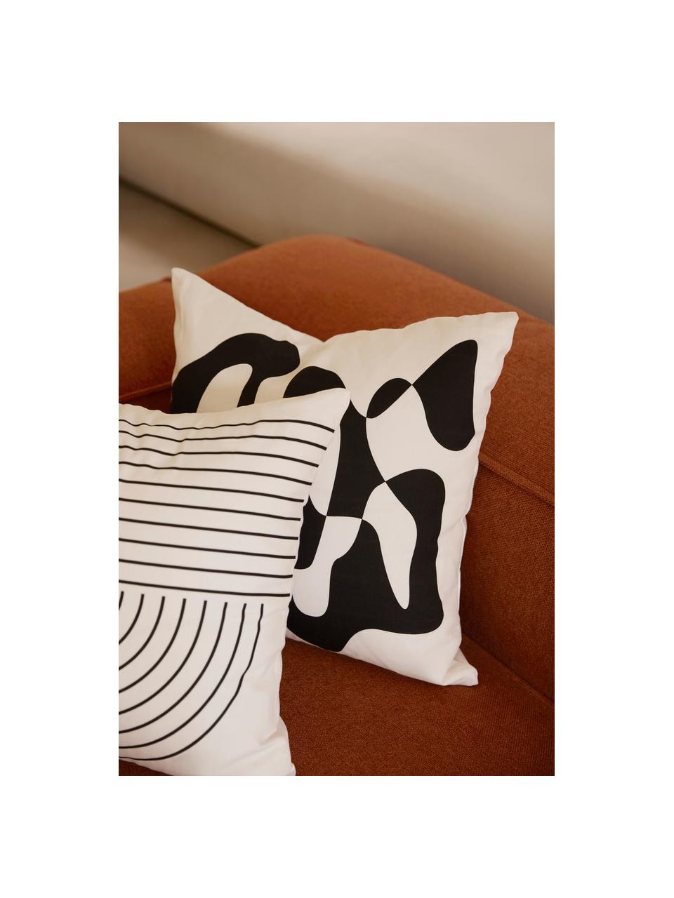 Kussenhoes Roya met abstracte print, 100% biokatoen, GOTS-gecertificeerd, Wit, zwart, B 45 x L 45 cm