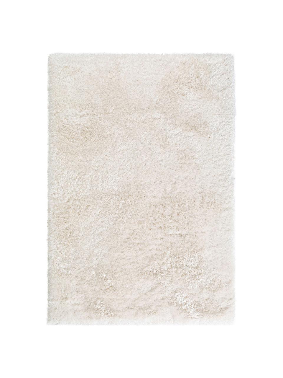 Glanzend hoogpolig vloerkleed Lea in wit, Bovenzijde: 50% polyester, 50% polypr, Onderzijde: 100% jute, Wit, B 140 x L 200 cm (maat S)