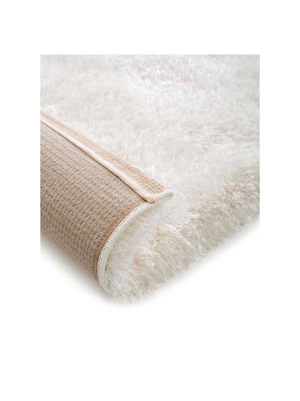 Glanzend hoogpolig vloerkleed Lea in wit, Bovenzijde: 50% polyester, 50% polypr, Onderzijde: 100% jute, Wit, B 140 x L 200 cm (maat S)
