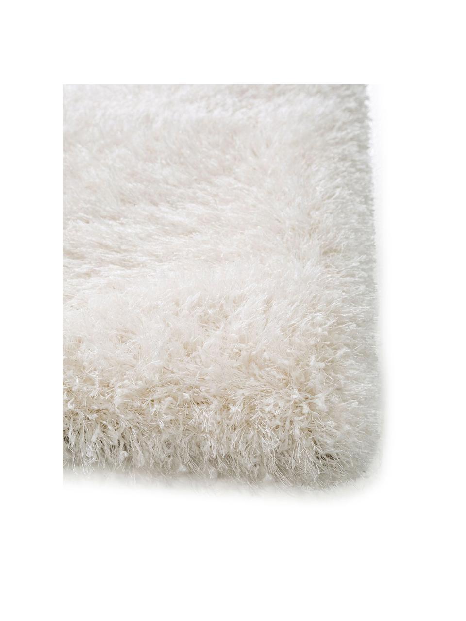 Tappeto a pelo lungo bianco effetto lucido Lea, Vello: 50% poliestere, 50% polip, Retro: 100% juta, Bianco, Larg. 140 x Lung. 200 cm (taglia S)