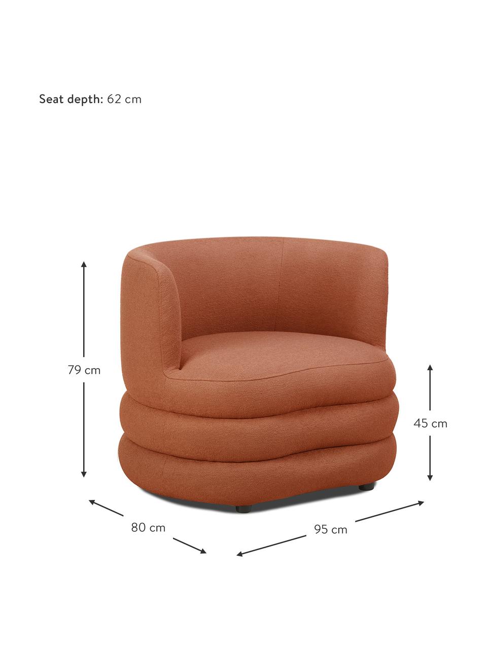 Design bouclé fauteuil Solomon, Bekleding: 100% polyester Met 35.000, Frame: massief sparrenhout, FSC-, Poten: kunststof, Bouclé terracotta, B 95 x D 80 cm