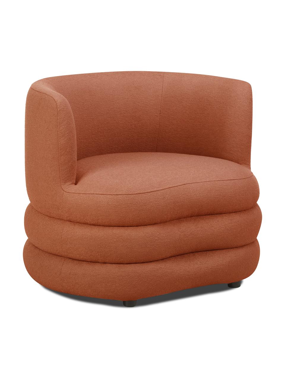 Design bouclé fauteuil Solomon, Bekleding: 100% polyester, Frame: massief sparrenhout, FSC-, Poten: kunststof, Bouclé koraalrood, B 95 x D 80 cm
