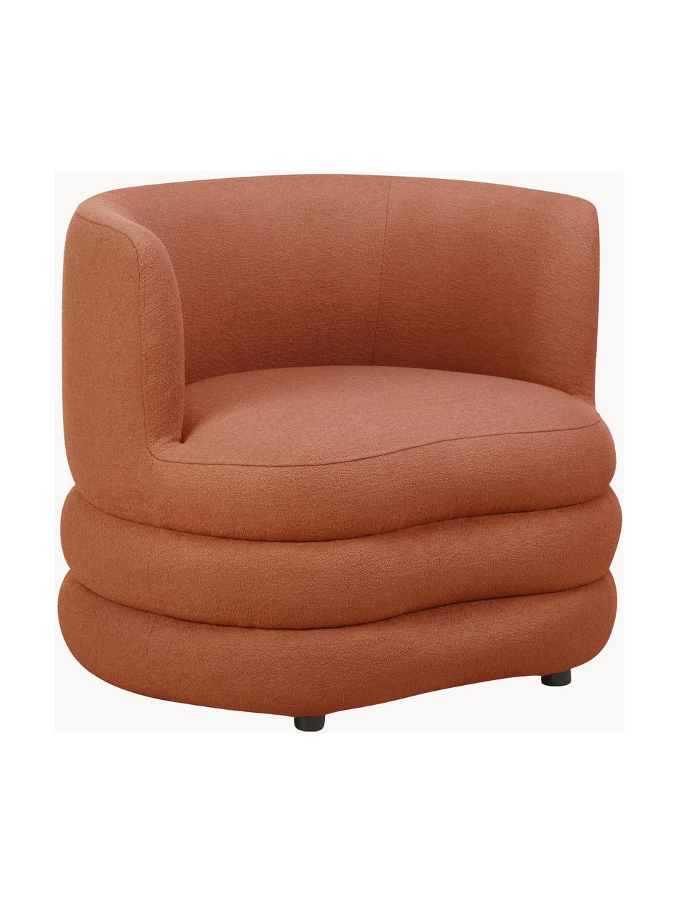 Design bouclé fauteuil Solomon, Bekleding: 100% polyester Met 35.000, Frame: massief sparrenhout, berk, Poten: kunststof Dit product is , Bouclé terracotta, B 95 x D 80 cm