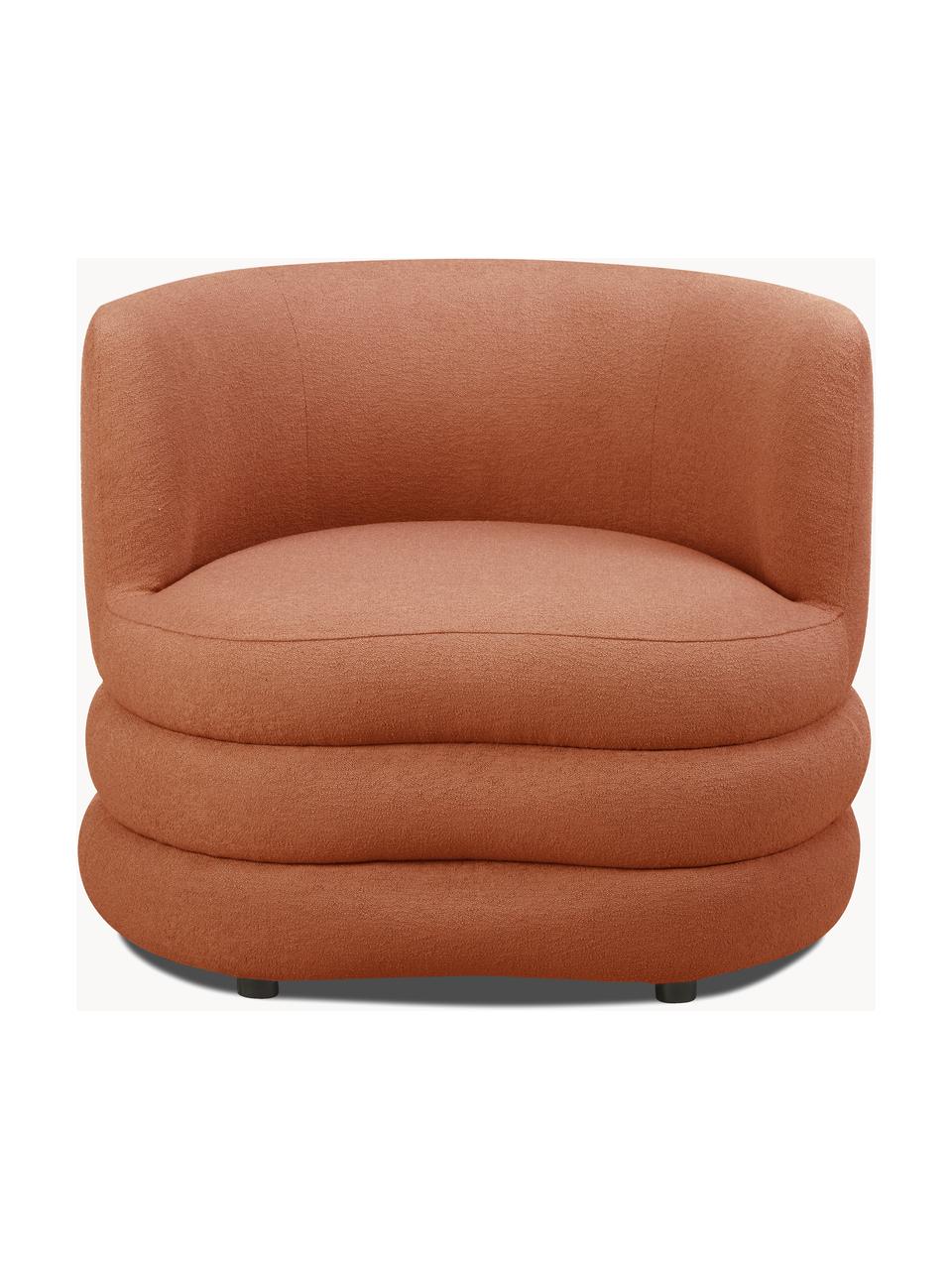 Design bouclé fauteuil Solomon, Bekleding: 100% polyester Met 35.000, Frame: massief sparrenhout, berk, Poten: kunststof Dit product is , Bouclé terracotta, B 95 x D 80 cm