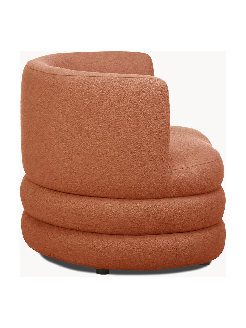 Poltrona di design in bouclé Solomon, Rivestimento: 100% poliestere Con 35.00, Struttura: legno massiccio di abete,, Gambe: plastica Questo prodotto , Bouclé terracotta, Larg. 95 x Prof. 80 cm