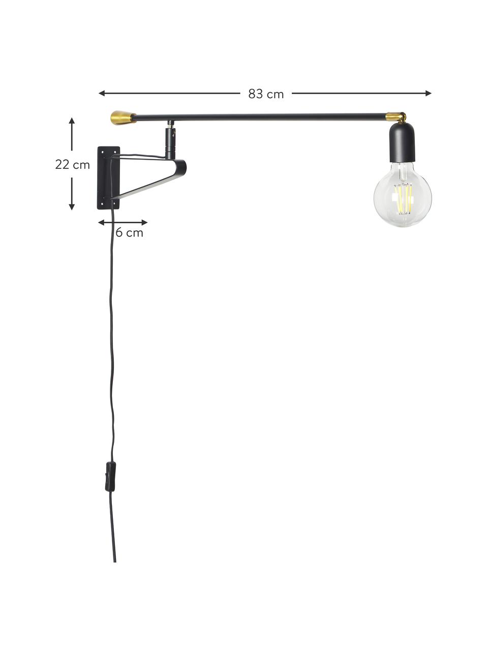 Aplique orientable Danon, Estructura: metal, pintura en polvo, Cable: plástico, Negro, dorado, An 83 x L 200 cm